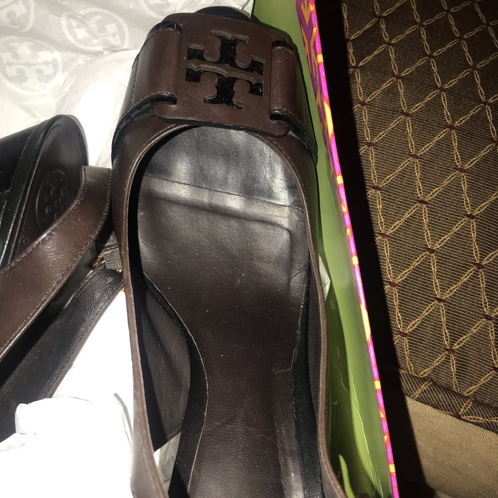Tory Burch Leather Peep Toe Slingback